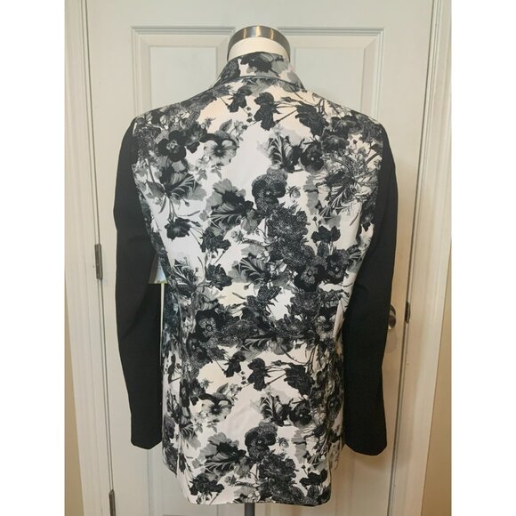 T Tahari Black & White Floral Notch Collar Single Button Blazer, Size 12 - Picture 7 of 10
